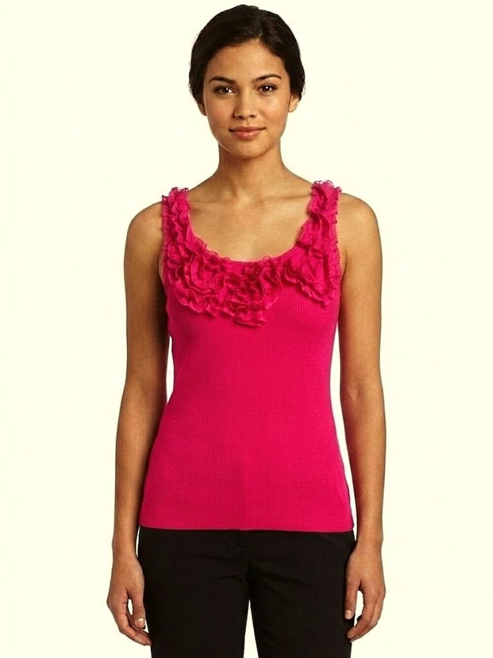 Nine West Ribbed Tank w/Chiffon Floral Detailing- Sz. Sm